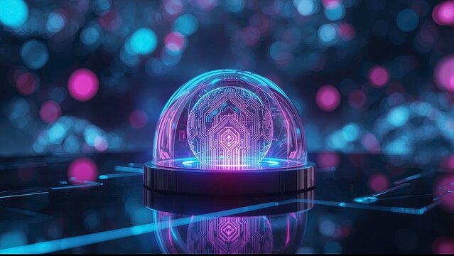 A crystal ball displaying and closely examining digital circuit, data, symbolizing meticulous analysis, accuracy, and the study of market trends.