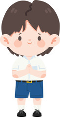 Cartoon Illustration of Thai Student Greeting