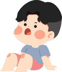 Cartoon Illustration of Boy Sitting