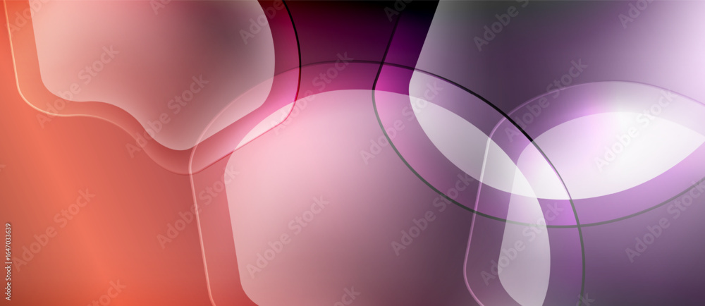 Poster abstract shapes blend, creating soft gradients. colors range from coral to lavender, with translucen
