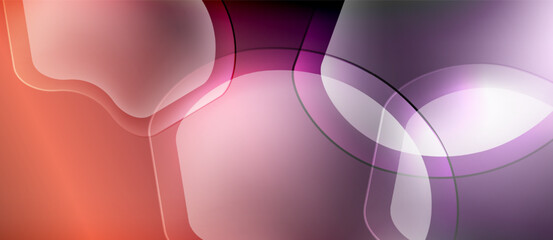 Abstract shapes blend, creating soft gradients. Colors range from coral to lavender, with translucent overlays. Modern design, smooth transitions.