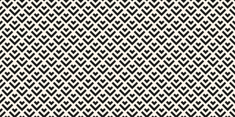 Vector black and white geometric seamless pattern with lines, arrows, fish scale grid. Simple abstract monochrome ornament. Modern minimal background texture. Repeated design for decor, fabric, print © Olgastocker
