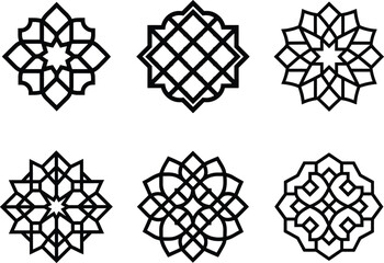 Collection of six intricate geometric islamic patterns