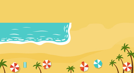 Tropical Beach Scene with Palm Trees and Umbrellas