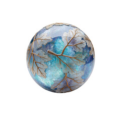 Encased Autumn Leaves  Ornate Blue and Gold Glass Sphere Ornament