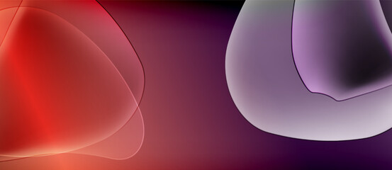 Abstract shapes blend, creating soft gradients. Red, purple hues dominate composition. Minimalist design evokes fluid motion, subtle texture.