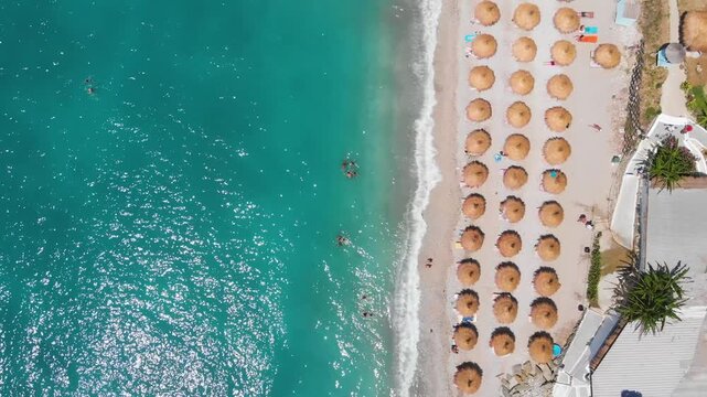 Bune bay, Albania, drone aerial view. Albanian seashore