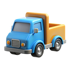 Fototapeta premium Cute blue and yellow toy pickup truck isolated on transparent background