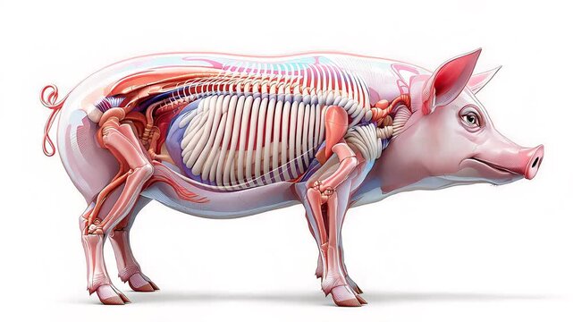 Detailed Anatomical Model of a Pig Showing Internal Structures and Organs