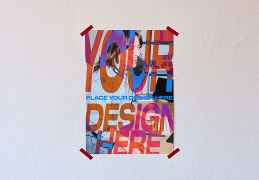 Mockup of A4 poster on Wall With Tape