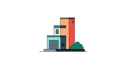 Obraz premium Vibrant Minimalist Architectural Illustration of a Modern Urban Building Design Concept