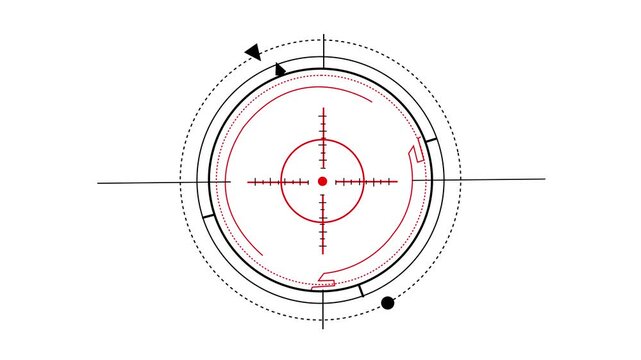 Animated Scope Reticle Targeting System Graphic Element Aiming Icon Precision Targeting Crosshairs Red Dot Sight Digital Interface H U D Design for Gaming and Military Applications Futuristic