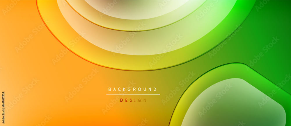 Poster abstract fluid shapes, vibrant orange, green gradients. modern design, smooth curves, dynamic compos