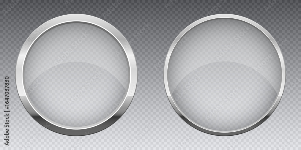 Poster two metallic, round, glossy objects with transparent centers on a checkered background. minimalist.