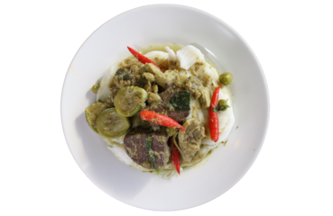 Thai green curry with chicken and rice noodles
