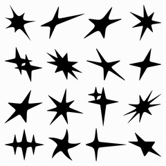 Black abstract star shapes set on white background