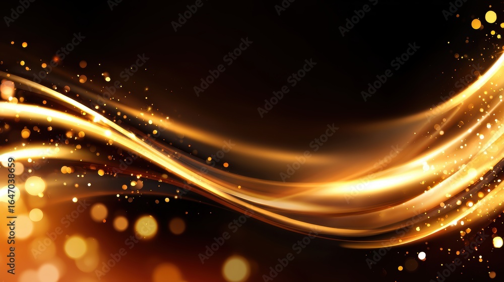 Aufkleber abstract golden wave pattern with shimmering particles on a dark background, ideal for elegant desig
