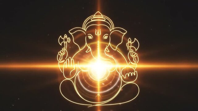 Ganesha Outline with Golden Light Burst