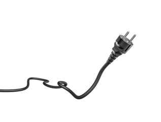 Power Plug Silhouette: An isolated, high-angle view showcases a black power plug and its cable against an unobstructed backdrop.