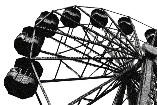 Ferris Wheel In Vintage Engraving. Nostalgic Amusement Park Ride Illustration Isolated On Transparent Background
