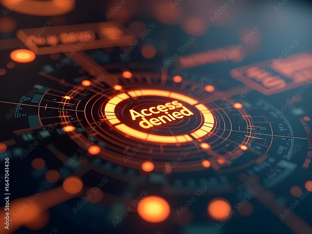 Aufkleber cybersecurity concept featuring a futuristic interface with the word access denied, horizontal compo