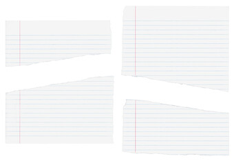 Four Pieces of Torn Notebook Lined Pages - High Resolution Isolated