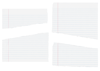 Four Pieces of Torn Notebook Lined Pages - High Resolution Isolated