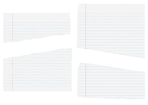 Four Pieces of Torn Notebook Lined Pages - High Resolution Isolated