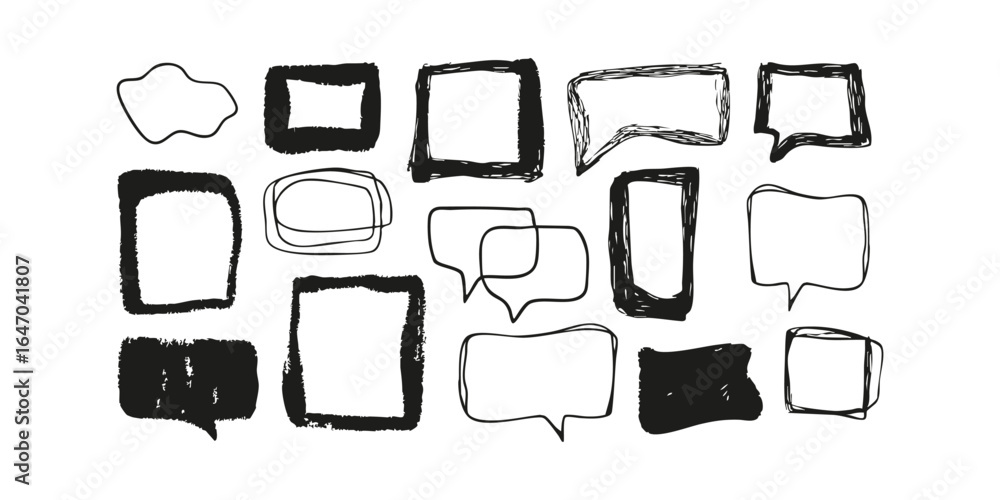 Aufkleber hand-drawn speech bubble and frame set. creative communication elements collection. isolated vector 