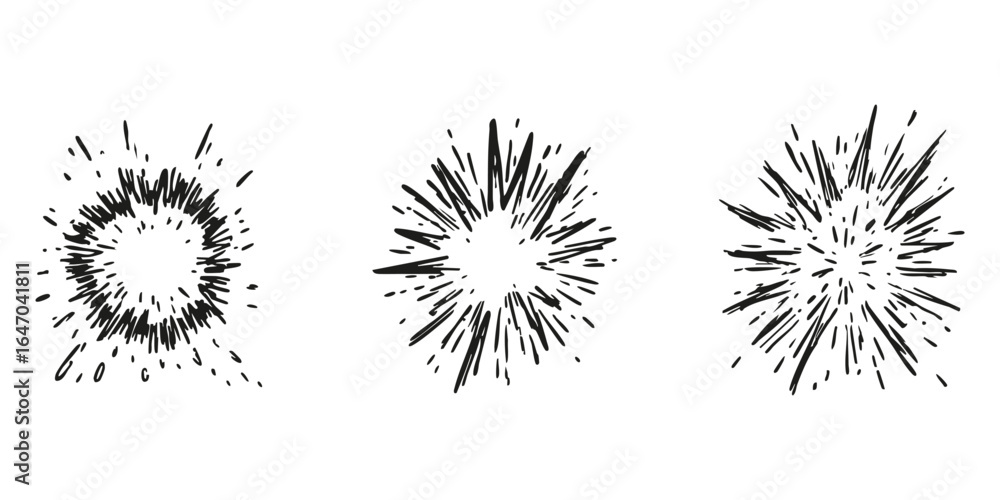 Aufkleber abstract explosion burst elements set. dynamic energy and impact collection. isolated vector illustr