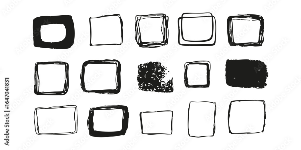 Poster hand-drawn square frame set. artistic borders and design elements collection. isolated vector illust
