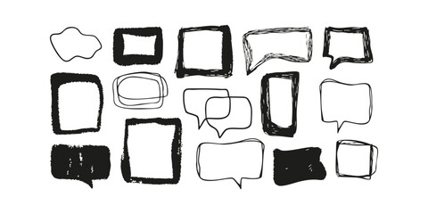 Hand-Drawn Speech Bubble And Frame Set. Creative Communication Elements Collection. Isolated Vector Illustration
