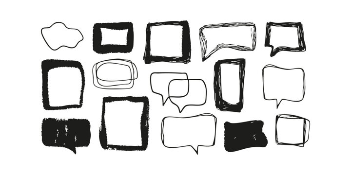 Hand-Drawn Speech Bubble And Frame Set. Creative Communication Elements Collection. Isolated Vector Illustration