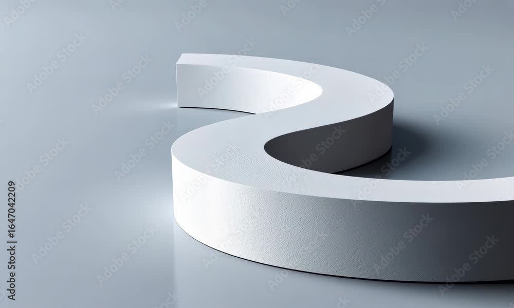 Poster curved white object on smooth gray surface creates modern minimalist aesthetic, inviting curiosity a