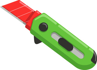 Angled Green and Red Utility Knife with Detailed Blade and Handle Design