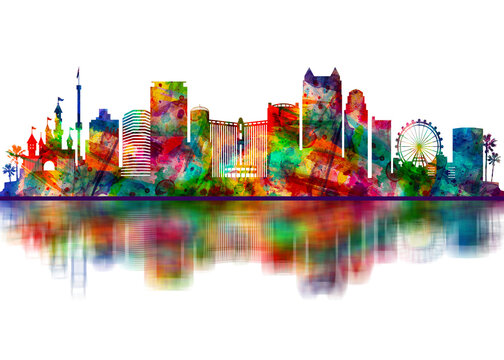 Orlando Florida Skyline. Cityscape Skyscraper Buildings Landscape City Downtown Abstract Art