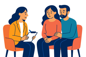 Therapist counseling couple in an empathetic discussion in office couple in therapy office