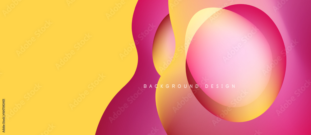 Poster abstract colorful layers create dynamic visual effect. yellow, pink, orange hues blend smoothly. mod
