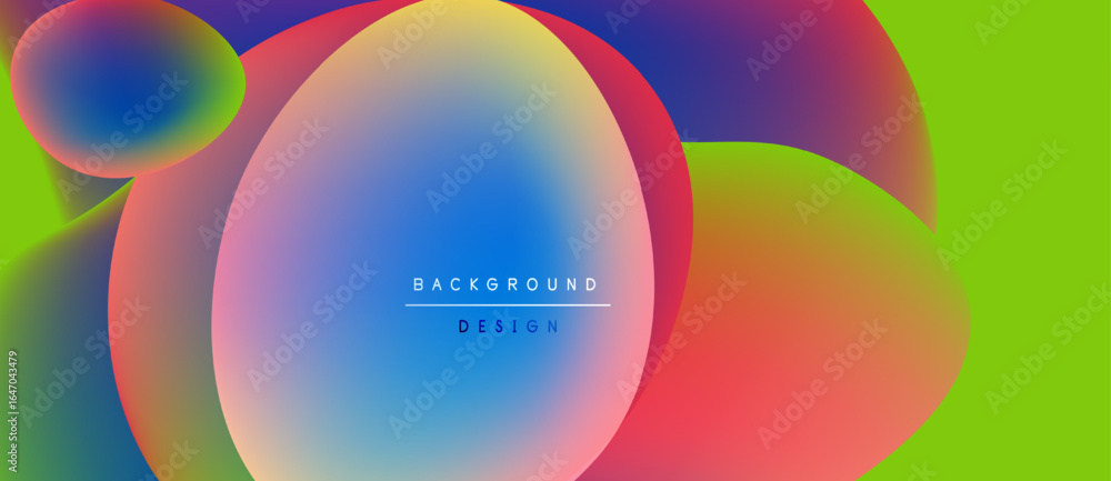 Poster vibrant abstract shapes overlap, creating colorful gradients. design features text background, desig