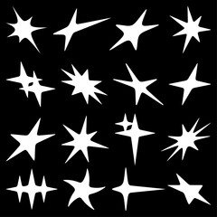 Set of Hand-Drawn Starburst Shapes on Black Background