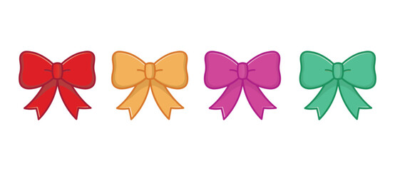 Set of Colorful Decorative Ribbon Bows in Red, Yellow, Pink, and Green