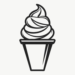 Ice Cream Icon in Cup Outline Style on White Background for Food Designs