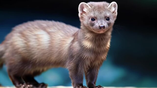 Cute Wild Marten Mammal Standing and Looking at Camera