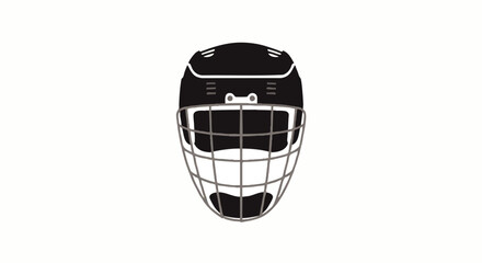 Front view of a black ice hockey helmet with a protective grey wire face cage.