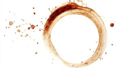 Isolated Ring Shaped Stain of Spilled Coffee Viewed from Above with Radial Dispersion and Texture