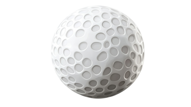 A golf ball with a unique surface design highlights its texture for player advantage
