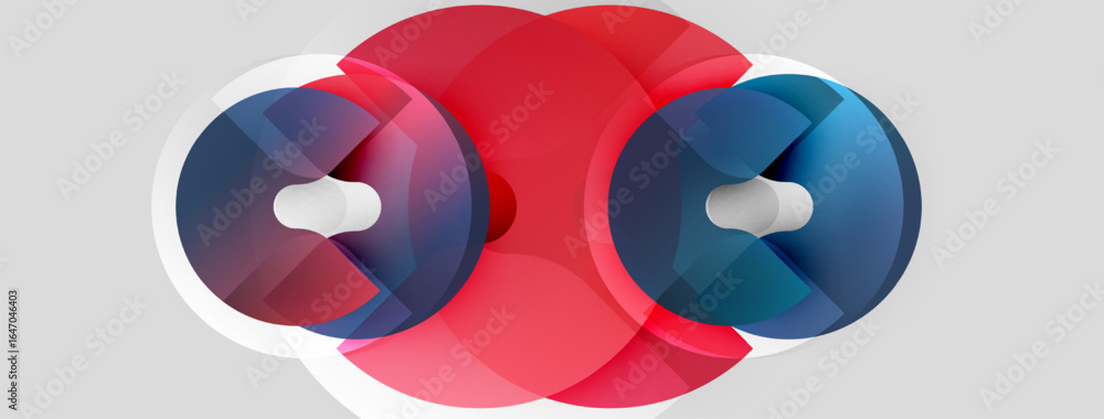 Poster abstract design features overlapping circles. red, blue hues create dynamic visual effect. modern, m