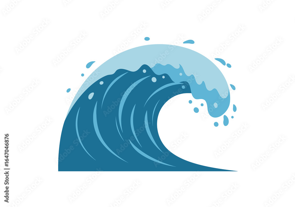 Poster Stylized Ocean Wave with Splashes and Crest