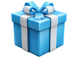 Blue gift box with white ribbon and bow isolated on black background, Isolated On White Background, Png Transparent