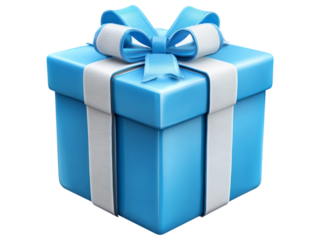 Blue gift box with white ribbon and bow isolated on black background, Isolated On White Background, Png Transparent